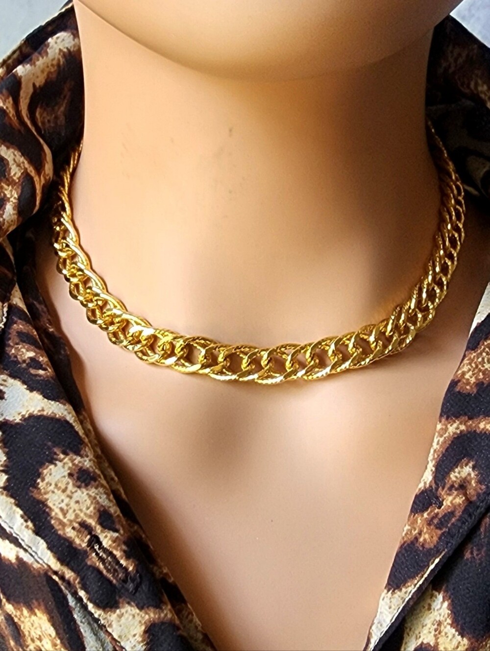 Vintage Gold Chunky Big Link Thick Chain Statement Necklace Textured Unique